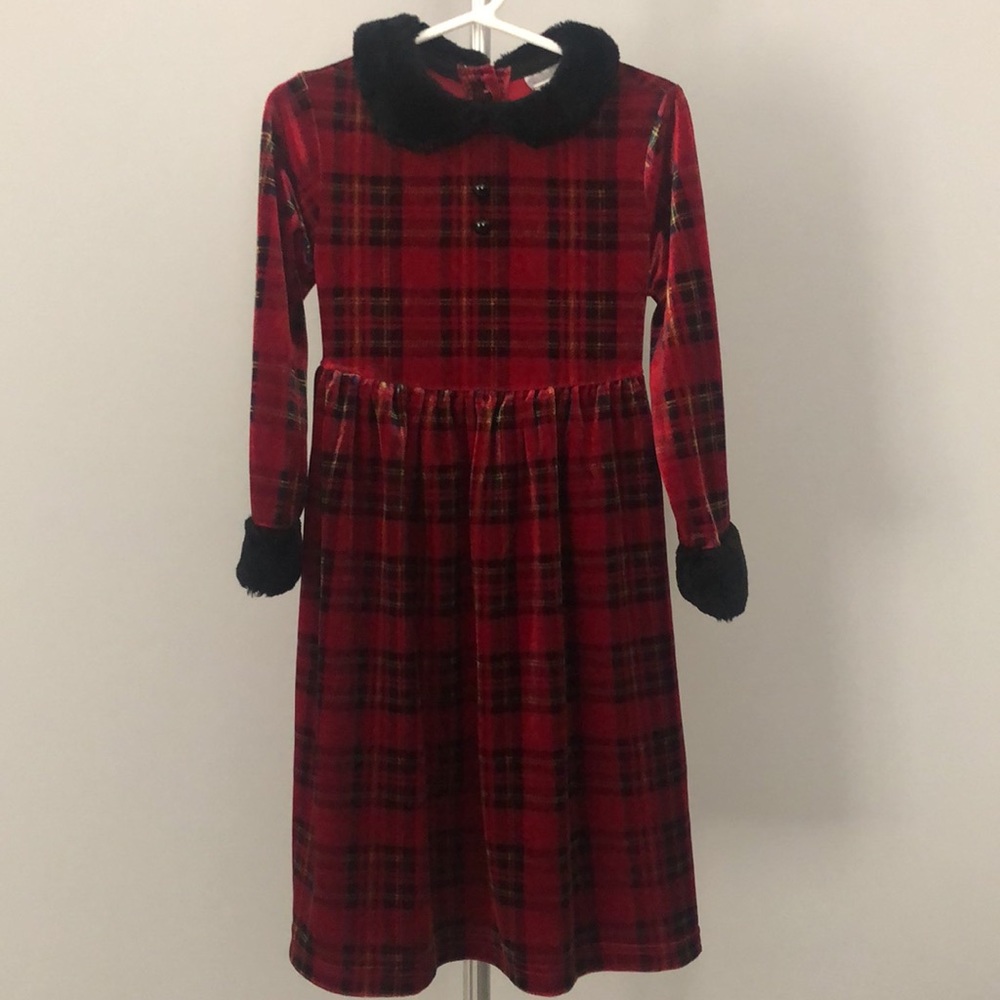 Perfectly Dressed Velour Christmas Holiday Dress in Red Plaid Sz 5t